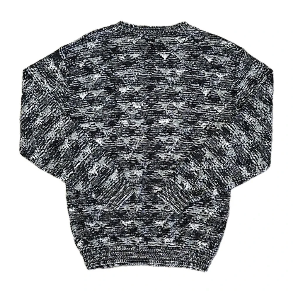 Toscano Italy 3D Textured Knit Sweater Mens M Black Gray Crewneck Coogi Style
